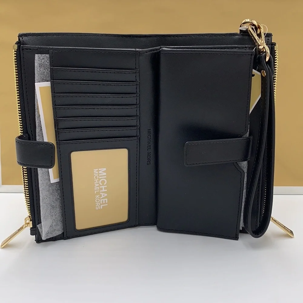 MICHAEL KORS Black MULTI LG DOUBLE ZIP WRSTLT Crocodile Leather Snakeskin